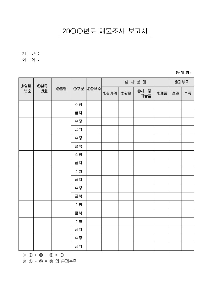 재물조사 보고서(연간) - 기업표준엑셀