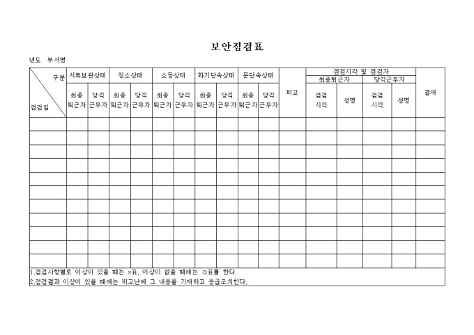 보안점검표(문서 및 사무실전반적인 사항) 미리보기