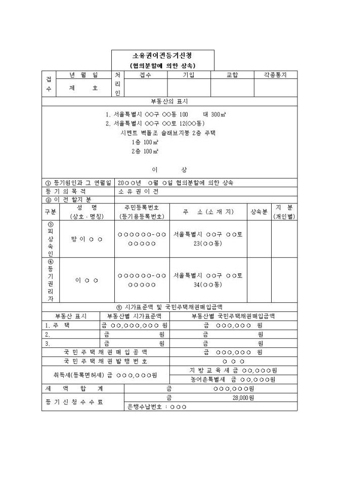 협의분할에 의한 상속으로 인한 소유권이전등기신청서 미리보기
