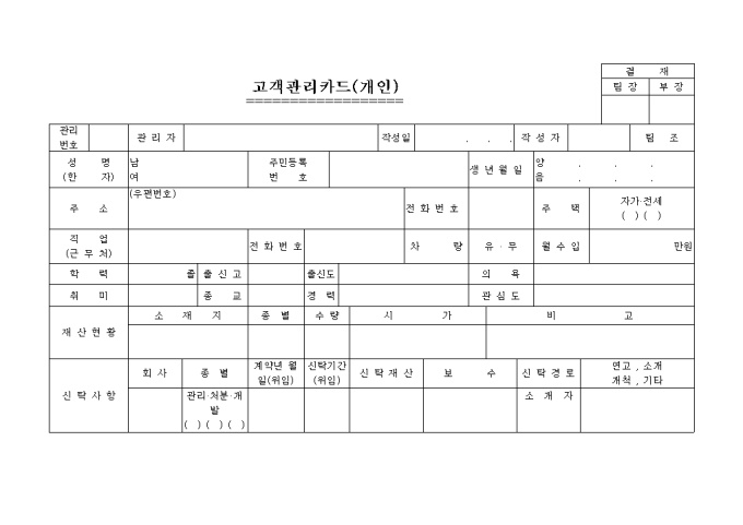 고객관리카드, 개인 미리보기