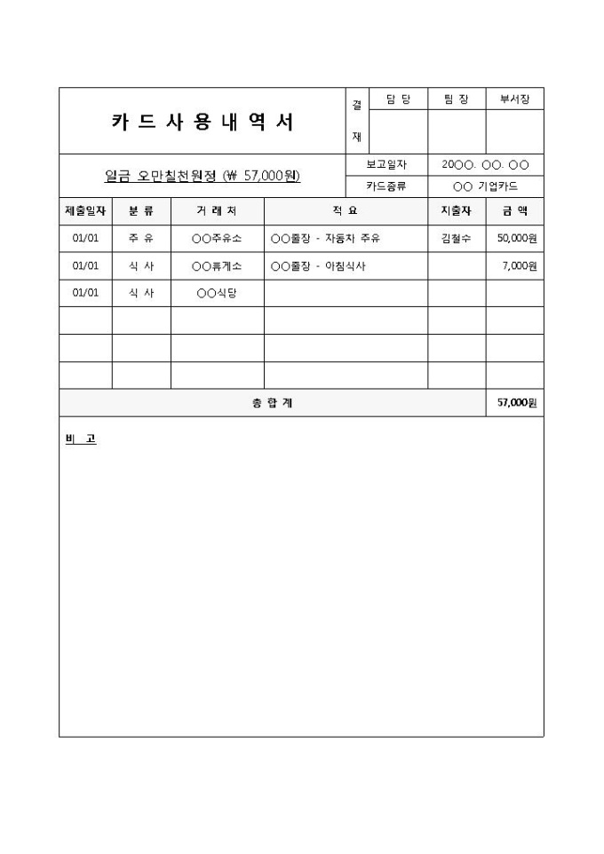 카드사용내역서 미리보기