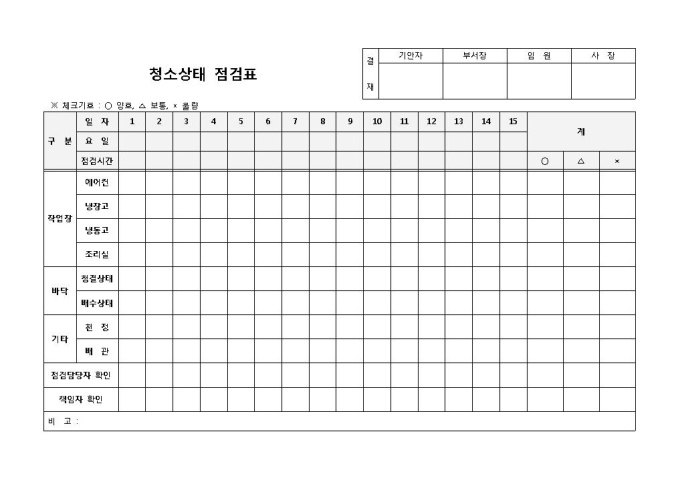 청소상태점검표 미리보기