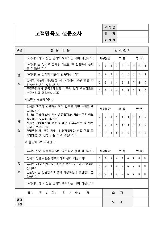 고객만족도설문 미리보기