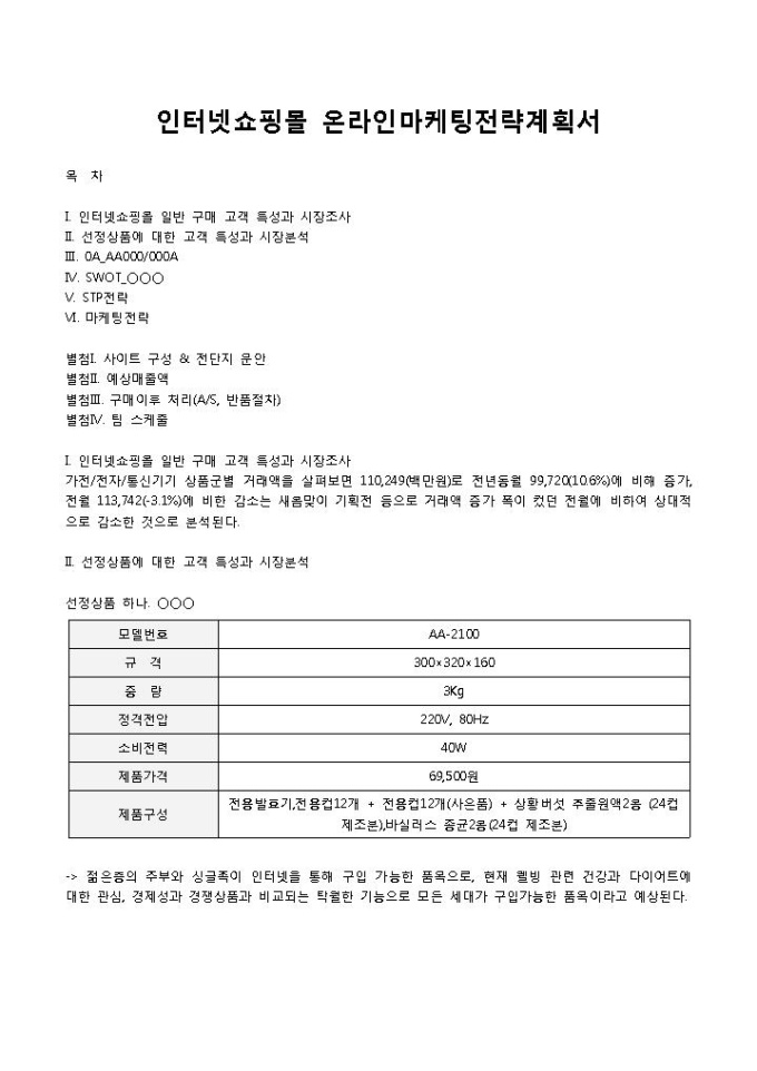 인터넷쇼핑몰 온라인마케팅전략 계획서 미리보기