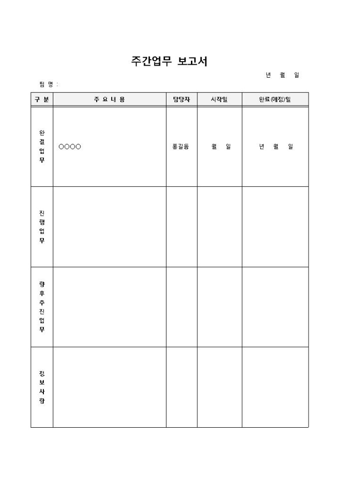 주간 업무보고서(업무기간 기재) 미리보기