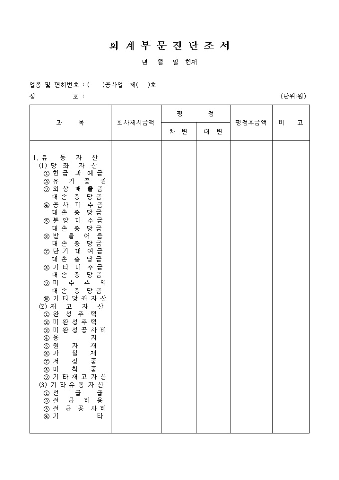 회계부문 진단조서 미리보기