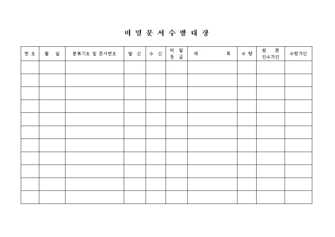 비밀문서수발 대장 미리보기