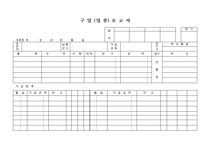 구입, 입찰 보고서(품명별 지급관계) 미리보기