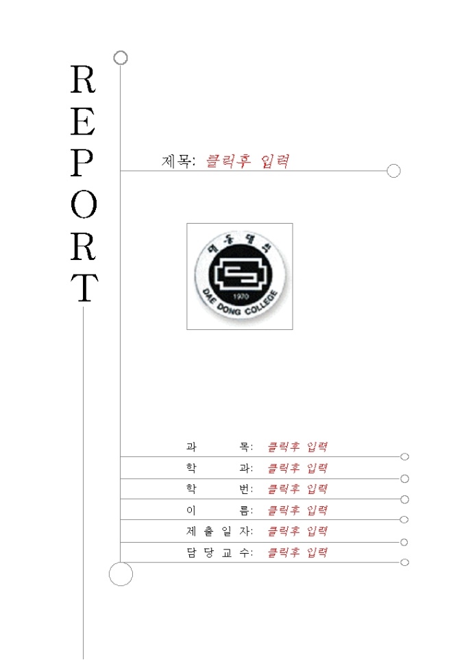 레포트 표지(대동대학) 미리보기
