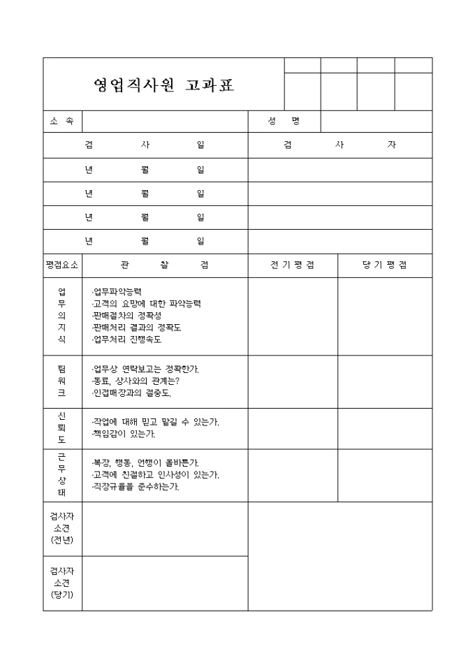 영업직사원 고과표 미리보기