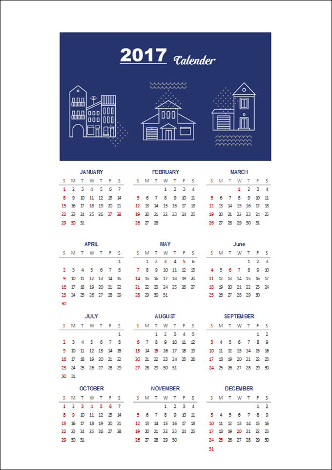 2017년 달력(연간일정,원페이지,북유럽풍 디자인) 미리보기