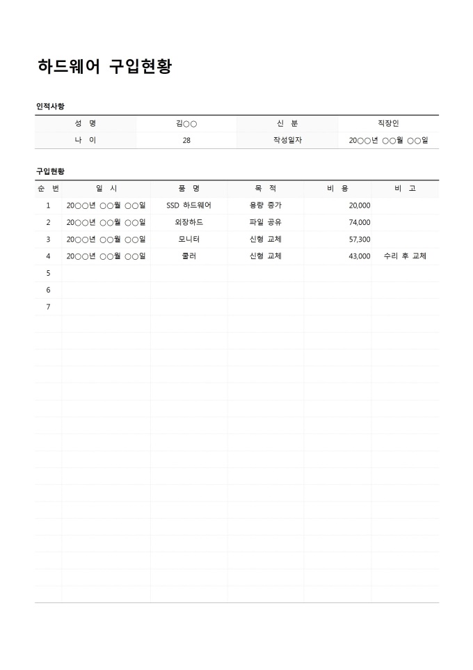 하드웨어구입현황 미리보기