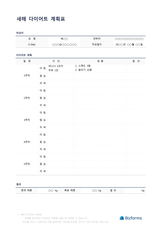 새해 다이어트 계획표 미리보기