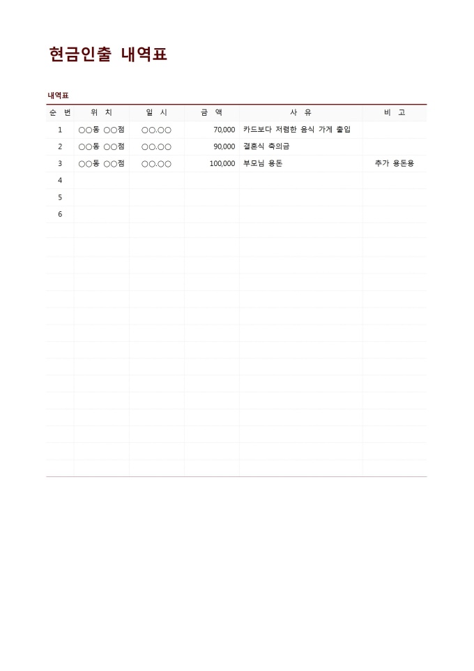 현금인출 내역표 미리보기