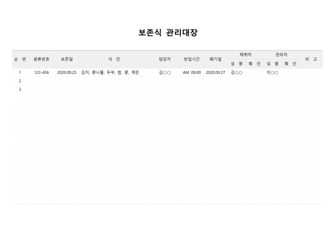 보존식 관리대장 미리보기
