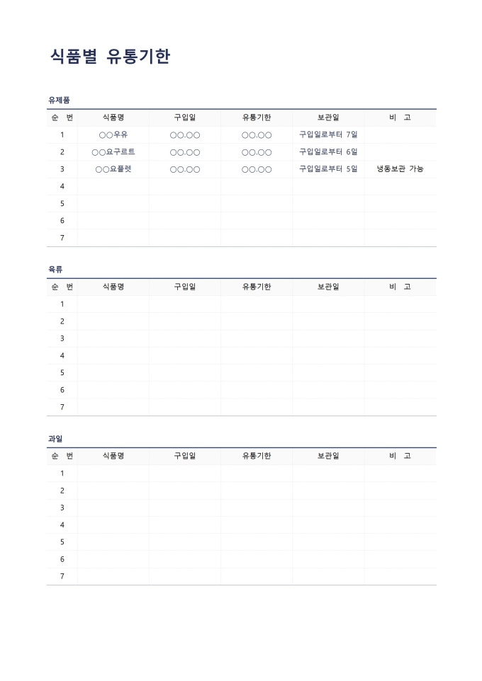 식품별 유통기한 미리보기