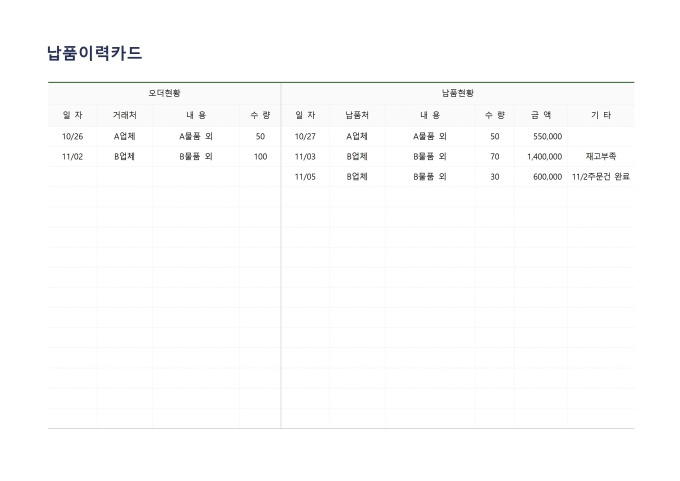 납품이력카드 미리보기