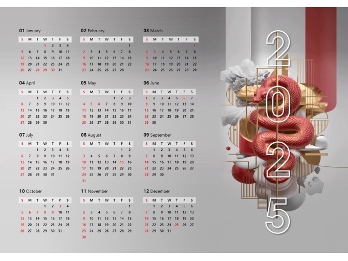 2025년 달력(원페이지,가로형,PPT달력,붉은뱀) 미리보기