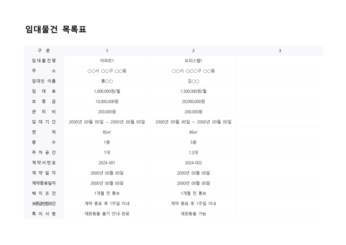 임대물건 목록표 미리보기
