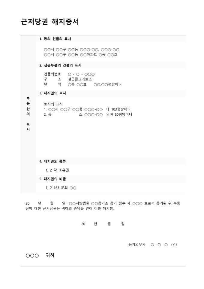 근저당권 해지증서 미리보기
