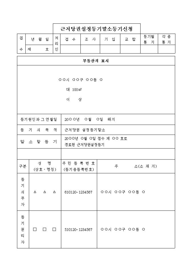 근저당권설정 등기말소등기신청서 미리보기