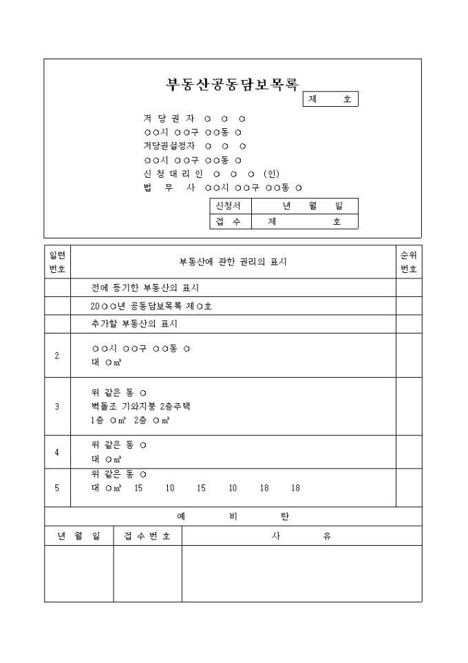 부동산 공동담보목록(공동담보) 미리보기