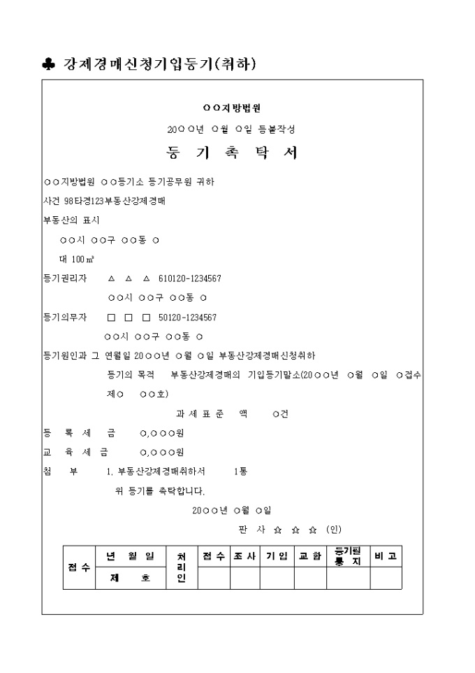 강제경매 신청기입등기 말소(취하) 미리보기