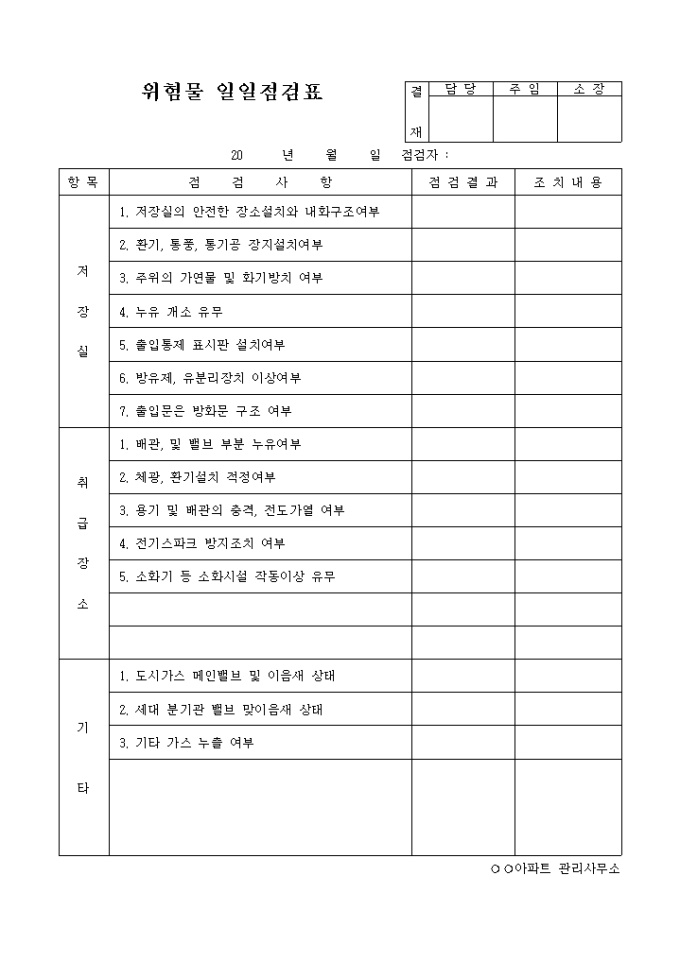 위험물 일일점검표 미리보기