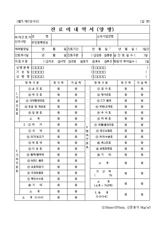 진료비내역서(양방, 한방)(별지 제17호 18호 서식) 미리보기