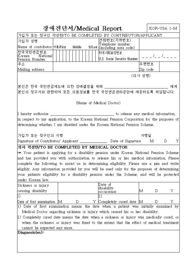 장애진단서(Medical Report) 미리보기