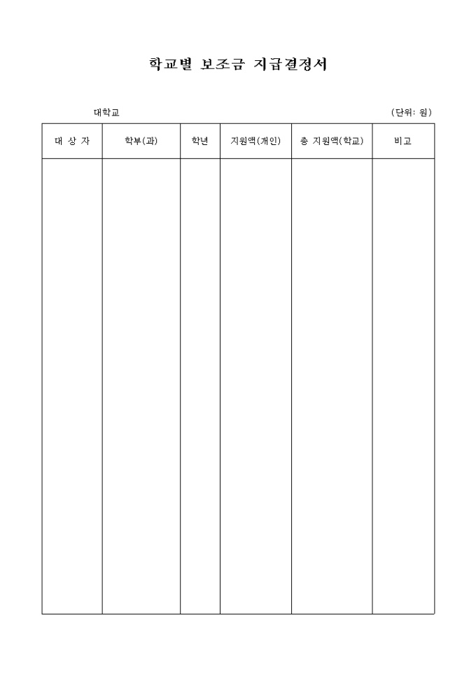 학교별 보조금 지급결정서 미리보기