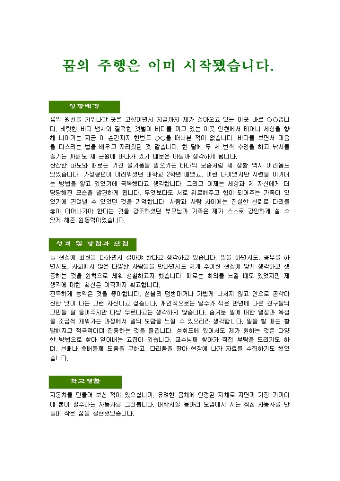 기계설계(자동차) 자기소개서_신입 미리보기