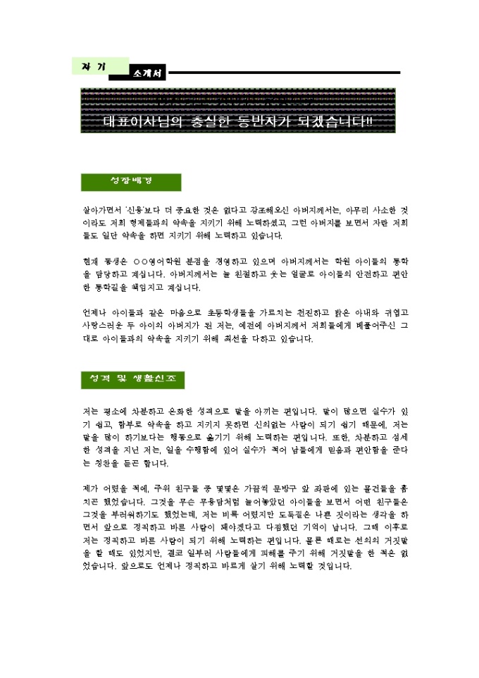 임원, 대표, 사장 운전기사 자기소개서_신입 미리보기