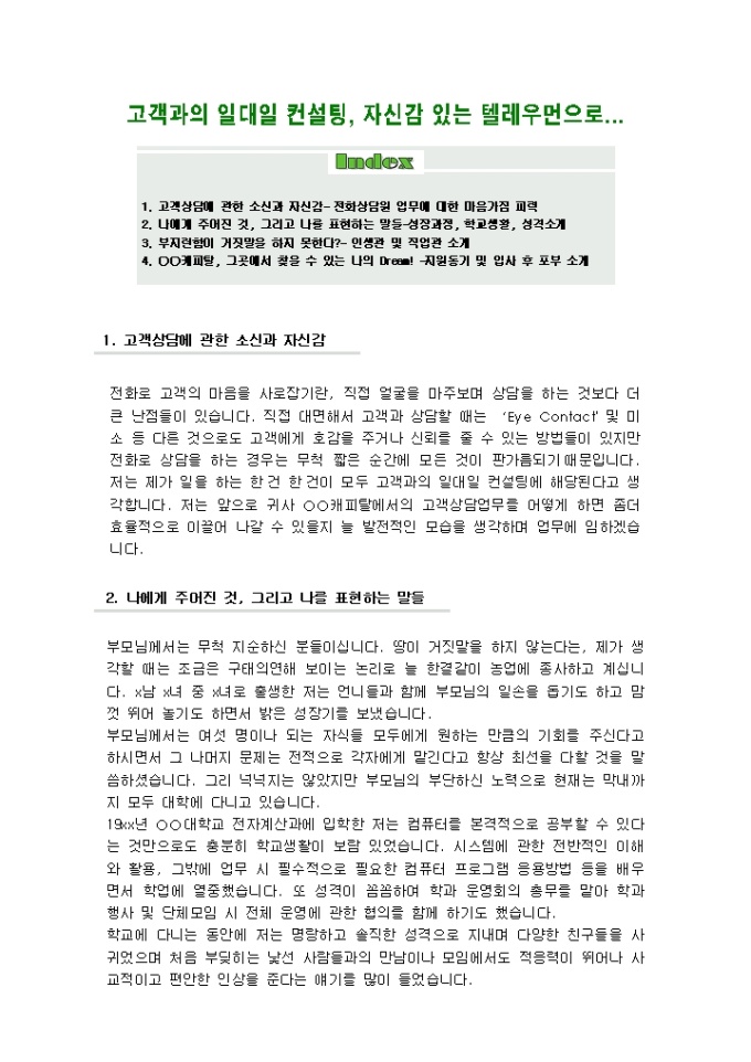 캐피탈, 텔레마케터, TM, 상담 자기소개서_경력 미리보기