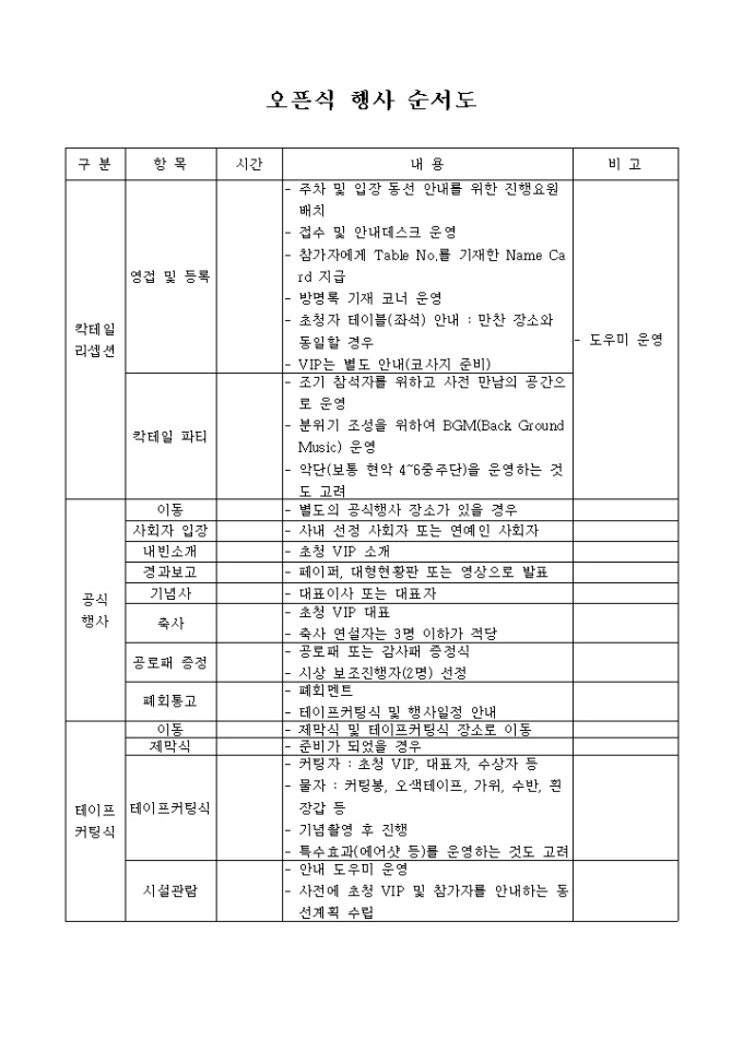 오픈식 행사 순서도 미리보기