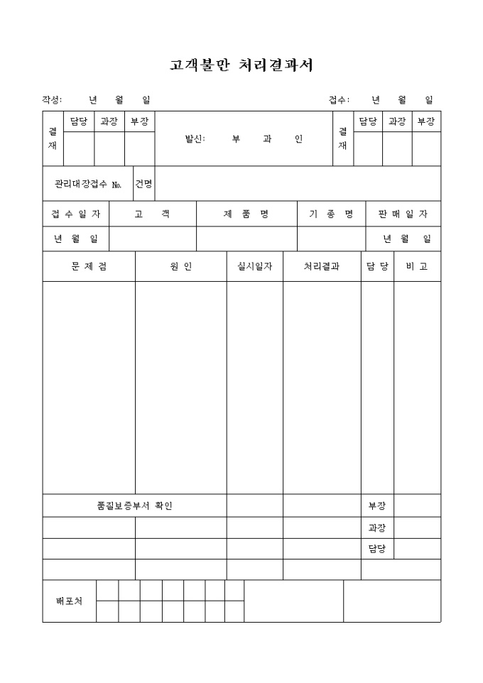 고객불만 처리결과서 미리보기
