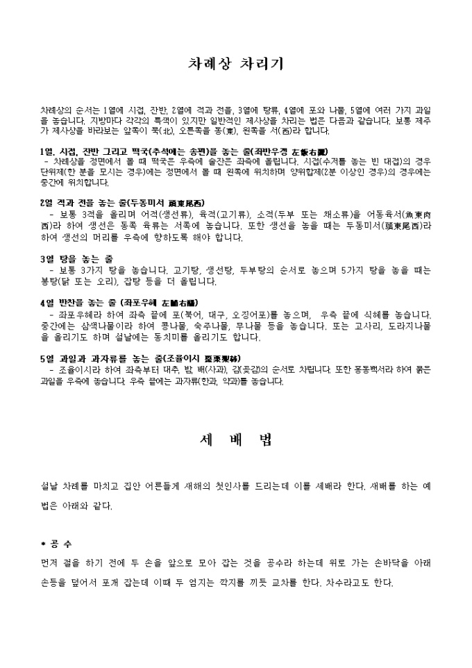 차례상과 세배법(약식) 미리보기