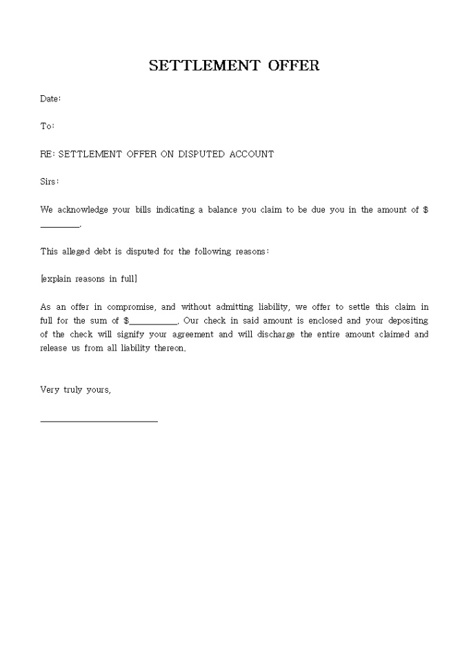 화해 제의서(영문)-SETTLEMENT OFFER 미리보기
