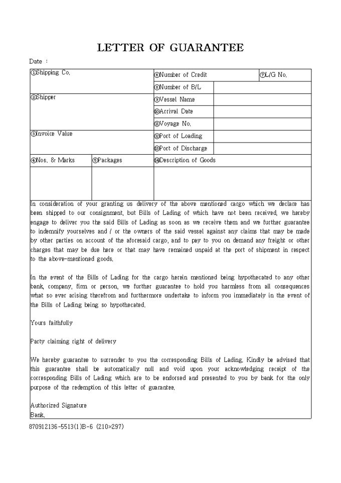 Letter of Guarantee 미리보기
