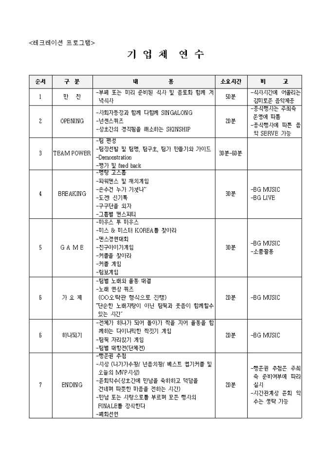 레크레이션 프로그램(기업체워크샵) 미리보기