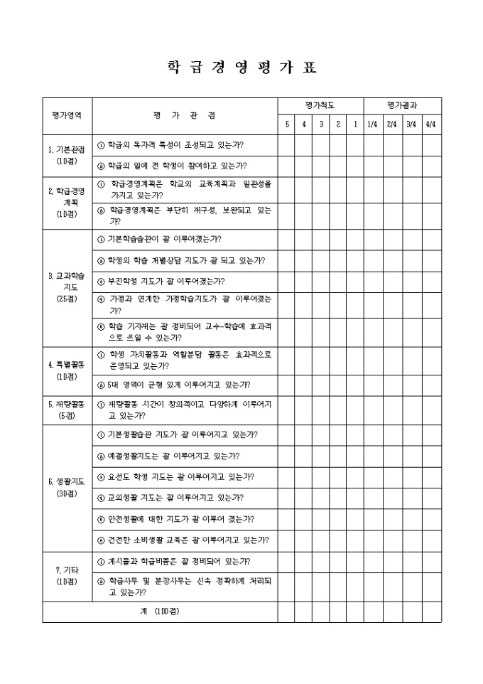 학급경영 평가표 미리보기