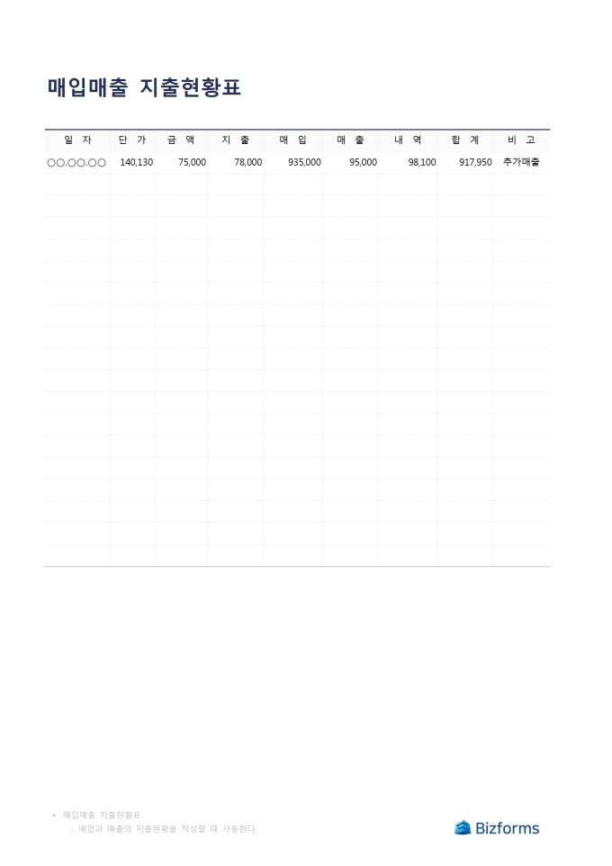매입매출 지출현황표 미리보기