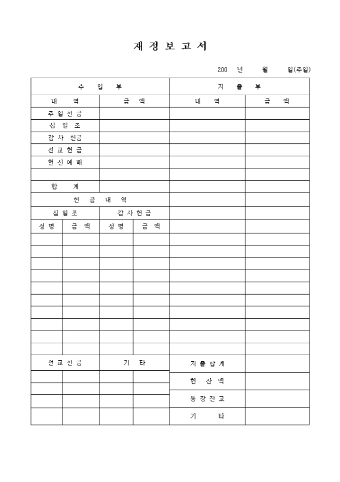 재정 보고서(교회) 미리보기