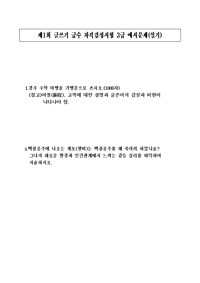 제1회 검정시험 3급 예시문제(실기) 미리보기