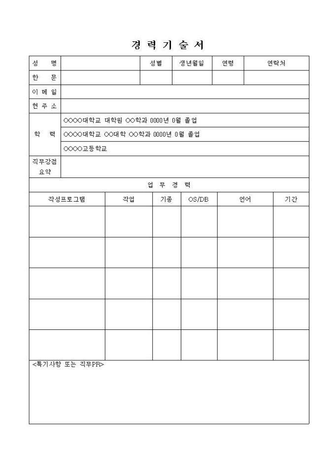 경력기술서(소프트웨어 개발)_전문가 감수 미리보기