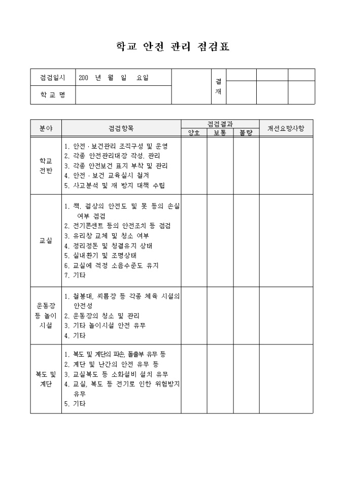 학교 안전 관리 점검표 미리보기