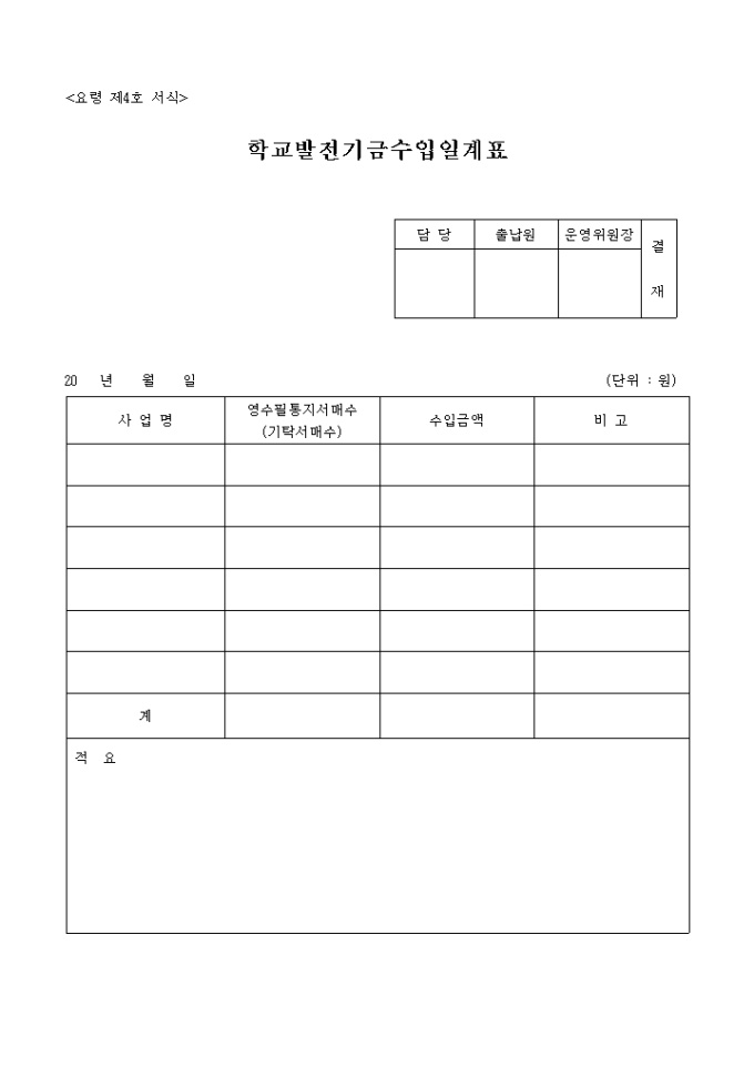 기금의 조성(학교발전기금 수입일계표) 미리보기