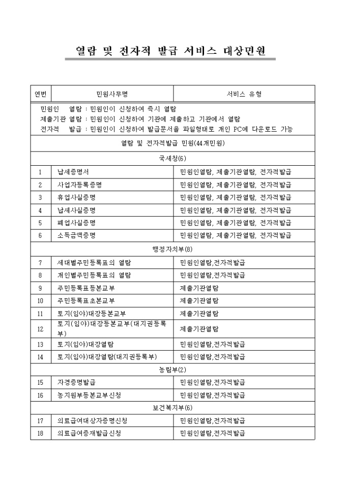 전자적 발급 서비스 대상 미리보기