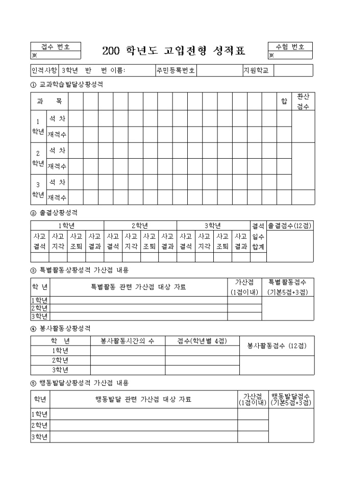 고입전형 성적표(고등학교) 미리보기