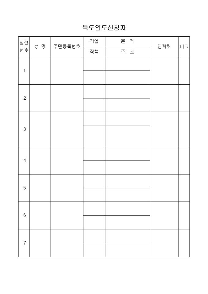 독도입도 신청자 명단 미리보기